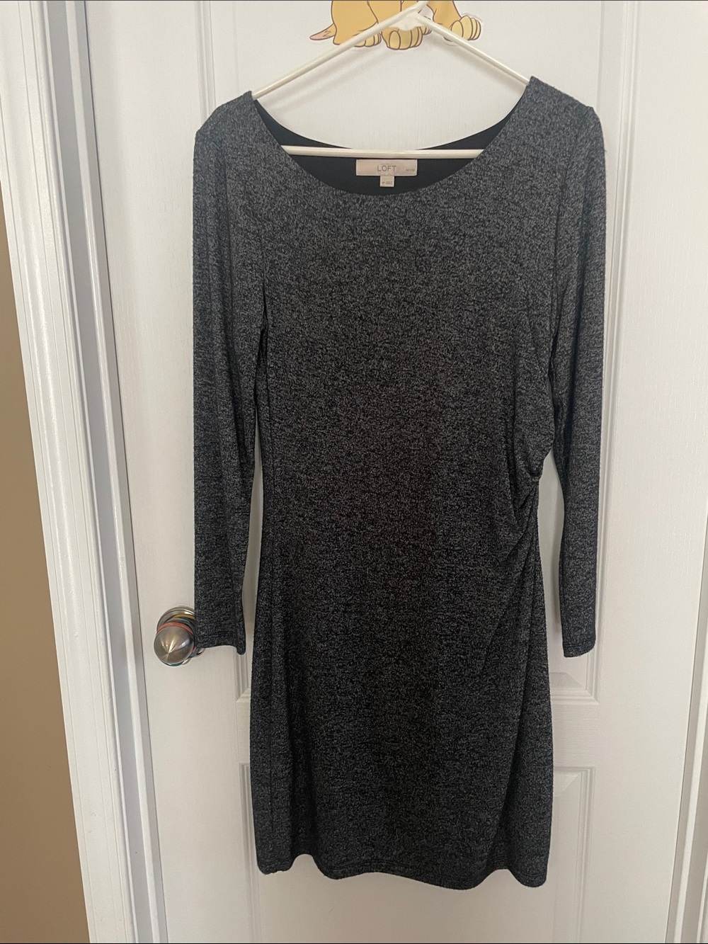 LOFT Long Sleeve Heathered Charcoal Knit Dress